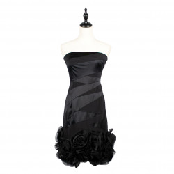 NO.8 Black 3D Floral Bottom Strapeless Cocktail Dress