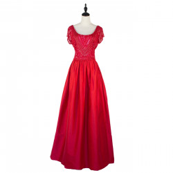 NO.8 Red Top Beaded Short Sleeve Maxi