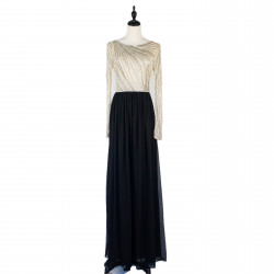 NO.8 Nude X Black Top Beaded Long Sleeves Maxi