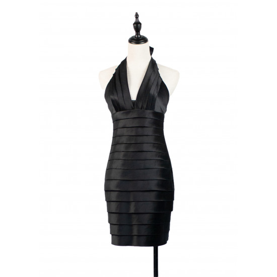 NO.8 Black Halter Neck Ribbon Party Dress